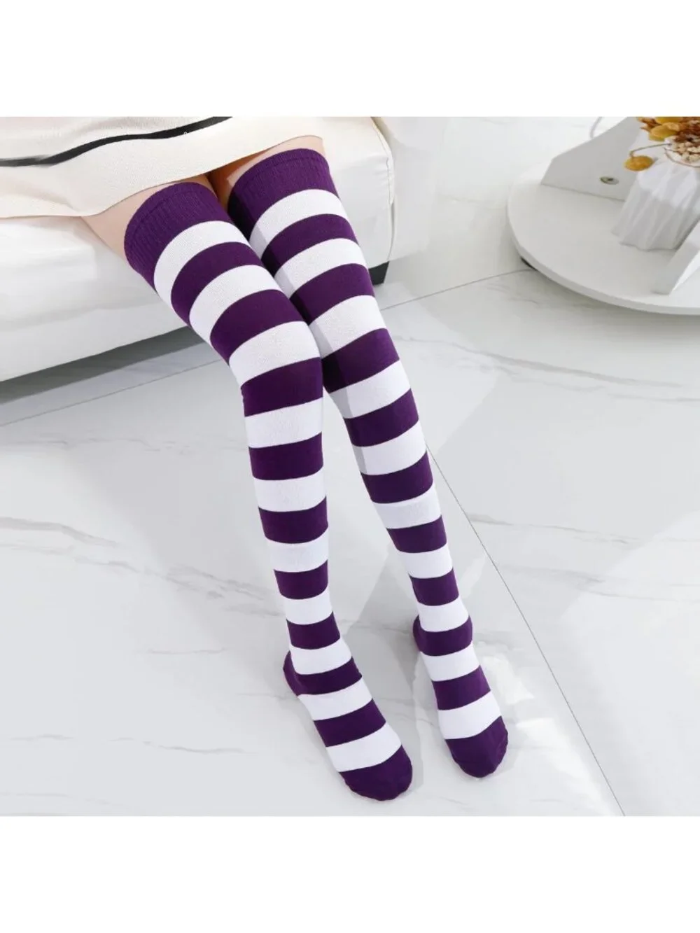 Extra Long Cotton Stripe Thigh High Socks | Over the Knee Fashion Socks